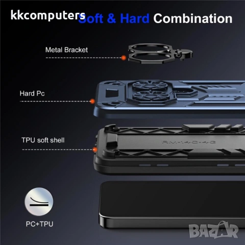 Удароустойчив Калъф за Infinix Note 50 Pro 4G със Стойка Ring Holder и Протектор – 2 цвята, снимка 7 - Резервни части за телефони - 54640870