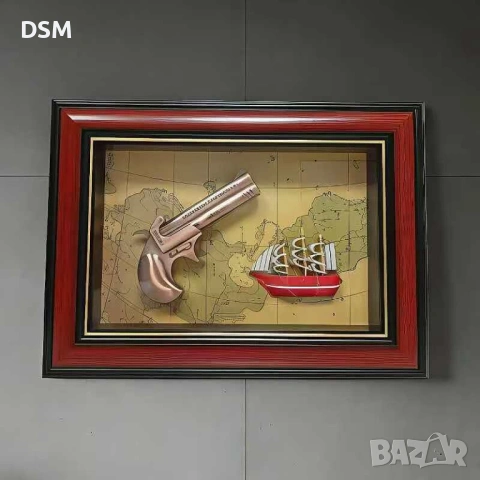 ново Пано за Стена - Пистолет с Кораб -  Картина - Рамка със Стъкло