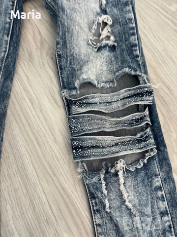 Дамски дънки SIZE 27 Skinny с камъчета и декоративни скъсвания, снимка 2 - Дънки - 55525635