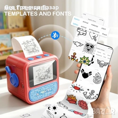 Нов термален Детски Bluetooth принтер за стикери бележки етикети DIY AI глас на английски, снимка 8 - Други - 54525183