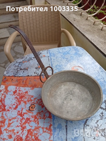 Стар меден бакърен тиган , снимка 4 - Антикварни и старинни предмети - 54355789