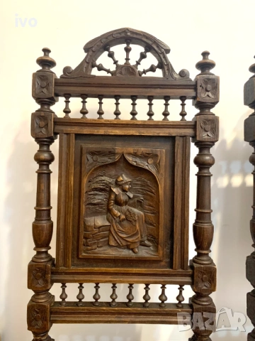 Антикварни Бретонски резбовани столове, над 100 годишни, снимка 2 - Антикварни и старинни предмети - 54139960