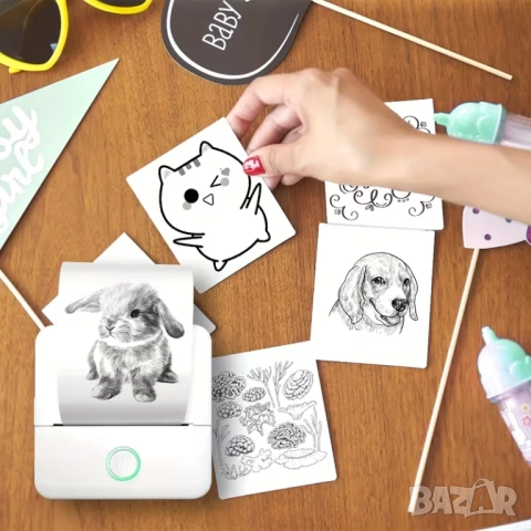 Мултифункционален мини преносим термопринтер с 11 ролки термо хартия