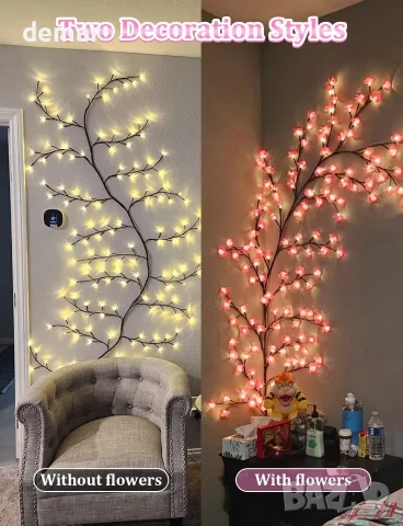 LED лампи за стена - клонки с черешов цвят, 8 режима, 144 LED, дистанционно, 2,3 м, снимка 5 - Декорация за дома - 55622120