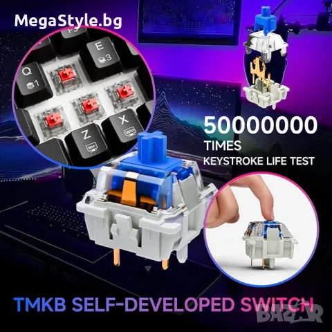 Геймърска клавиатура TMKB T63, 60% безжична механична клавиатура с Bluetooth/2.4G/Type-C, снимка 2 - Клавиатури и мишки - 55491637