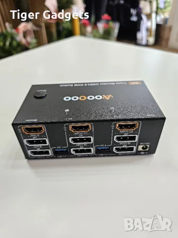 AOOCOO KVM203DH KVM суич 2 компютъра към 3 монитора, 8K@60Hz, 4K@144Hz, USB 3.0, снимка 2 - Суичове - 55310070