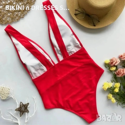 Червен цял дамски бански , снимка 4 - Бански костюми - 55014814