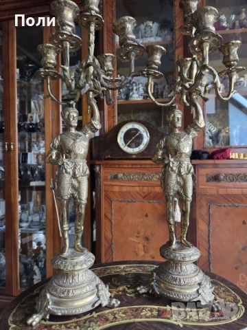 Екслузивна двойка големи канделабри „Рицари-пазители“ в стил Луи-Филип, France, 1960г.