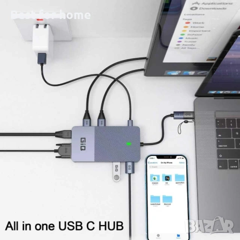 USB докинг станция Giq USB C Hub USB 3.0 към Dual HDMI VGA адаптер за три дисплея и монитори , снимка 6 - Друга електроника - 54885872