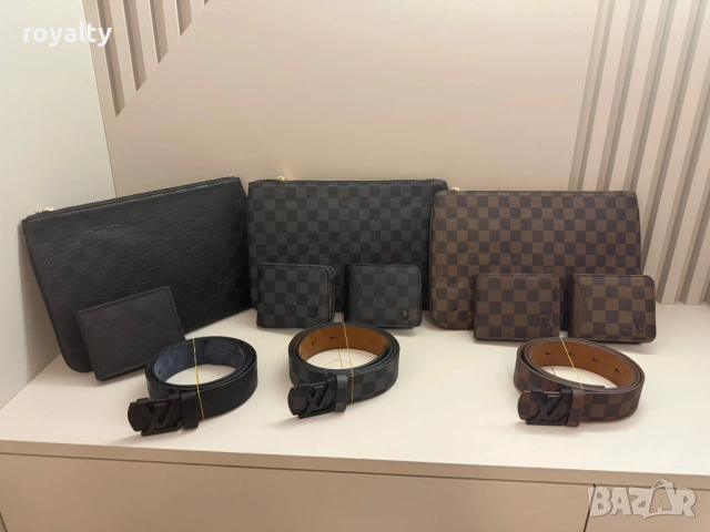 Louis Vuitton Нов Мъжки Комплект Клъч Портмоне Колан Луи Витон Различни Цветове 