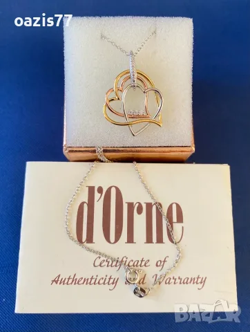 Колие Ново,d'ORNE,Сертификат,оригинална опаковка.От сребро, злато-жълто и розово и цирконий  € 45