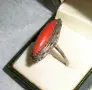 Старинен Art Deco сребърен пръстен с корал и марказити, снимка 10