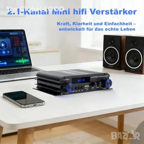 Мини HiFi усилвател 2.1 Bluetooth 5.3, 1000W пикова, снимка 2 - Ресийвъри, усилватели, смесителни пултове - 55449744
