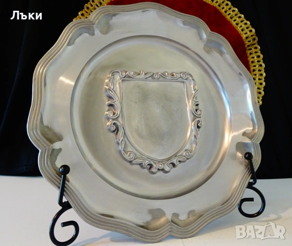 Калаена чиния,рамка за снимка и гравиране,калаена сватба. 