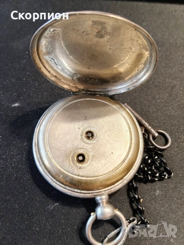 Швейцарски СРЕБЪРЕН джобен часовник 1900г. с ключе - 10 РУБИНА ПРОМОЦИЯ, снимка 7 - Джобни - 48362081