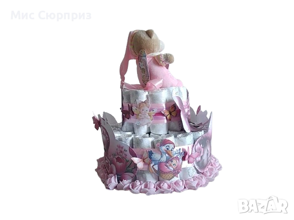 Торта от памперси за момиченце, снимка 3 - Пелени, памперси - 54007592