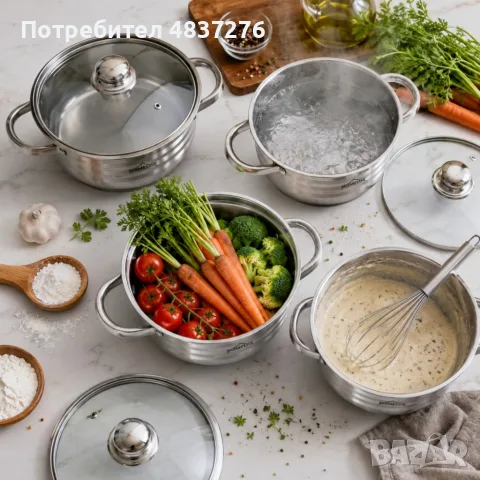 Комплект тенджери от неръждаема стомана 10 части, съвместимост с всички видове котлони. , снимка 2 - Съдове за готвене - 55585406