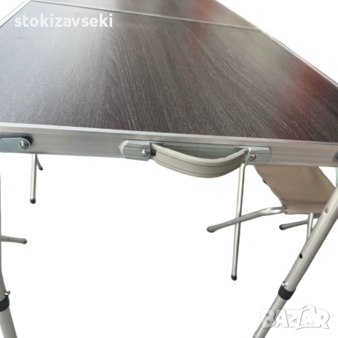 Комплект сгъваема къмпинг маса с 4 стола, регулируема височина, дизайн "куфар" в сив цвят, снимка 6 - Други - 54058299