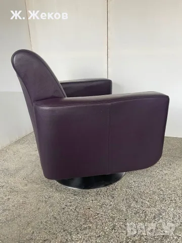 Кожен фотьойл с въртяща основа, снимка 5 - Дивани и мека мебел - 55642703
