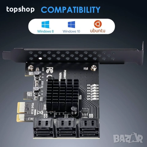 Нов PCIe SATA разширителна карта с 6 порта 6 Gbps SATA 3.0 ASM1166 контролер + 6 кабела  , снимка 7 - Други - 54086867