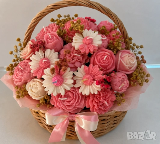 🌷 Ръчно изработени кошници със сапунени цветя и свещи по поръчка., снимка 9 - Декорация за дома - 54886585