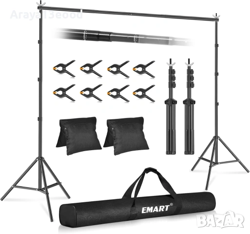 Стойка за фотографски фон EMART 3x3 м с аксесоари и транспортна чанта