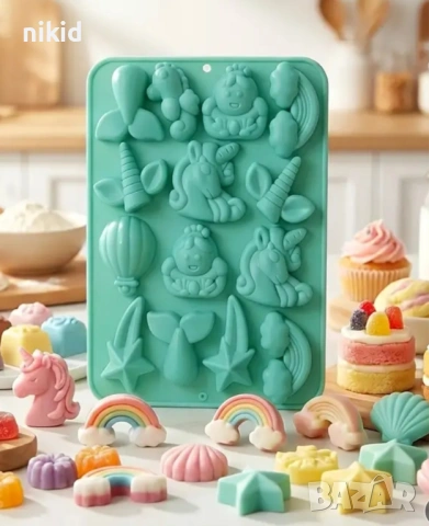 Еднорог рога принцеса опашка русалка въздушен аеро балон падаща звезда дъга силиконов молд форма