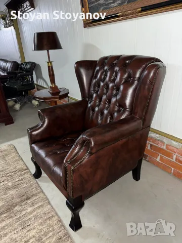 Chesterfield/Честърфийлд Луксозен фотьойл от естествена кожа, снимка 3 - Дивани и мека мебел - 55398238