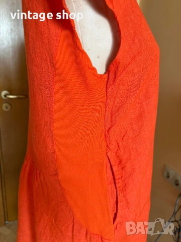 Ленена рокля Esvivid в наситен оранжев цвят, размер М/ малко L, снимка 4 - Рокли - 53955538