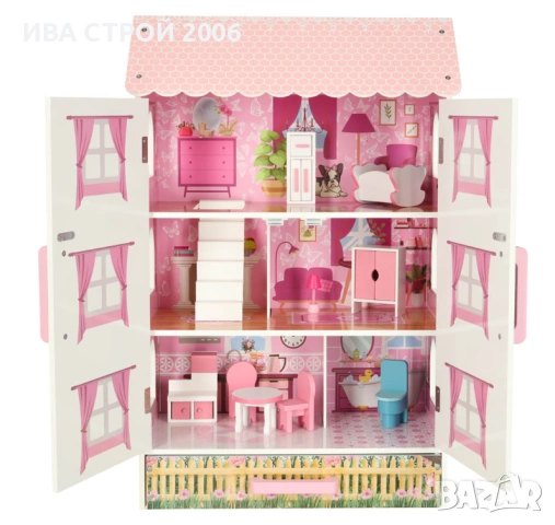 Дървена къща за кукли 80 см | Lulilo Papilio с мебели | PraktiHome, снимка 5 - Играчки за стая - 54240048