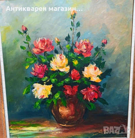 Натюрморт – букет от рози., снимка 2 - Картини - 54342725