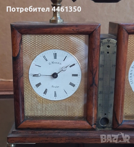 Старинен  седмичен часовник с барометър над 100 г, снимка 2 - Антикварни и старинни предмети - 55038121