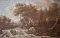 Маслена картина с планински пейзаж, в барокова рамка, снимка 2