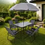 Комплект градински мебели-маса от закалена стъкло, 6 метални стола и чадър, снимка 6