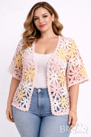 Винтидж кимоно жилетка – ръчно плетена на една кука, 100% египетски памук, уникат