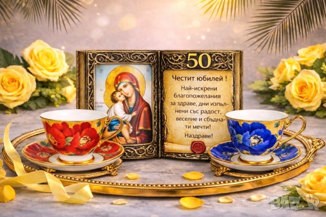 Луксозен подарък със златна икона за юбилей 50 години, снимка 12 - Подаръци за юбилей - 34632824