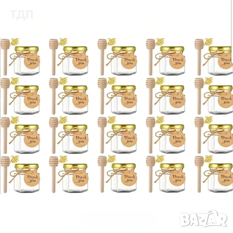 Комплект мини стъклени бурканчета с декорация – 20 броя