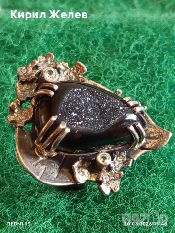 Екстравагантен сребърен пръстен с артистичен обков и ЧЕРЕН КВАРЦ елегантен 52938, снимка 5 - Пръстени - 54028032