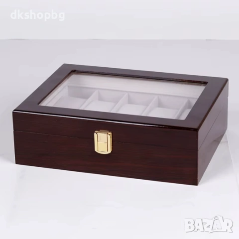 4861 Елегантна орехова кутия за колекция от 10 часовника със стъклена витрина