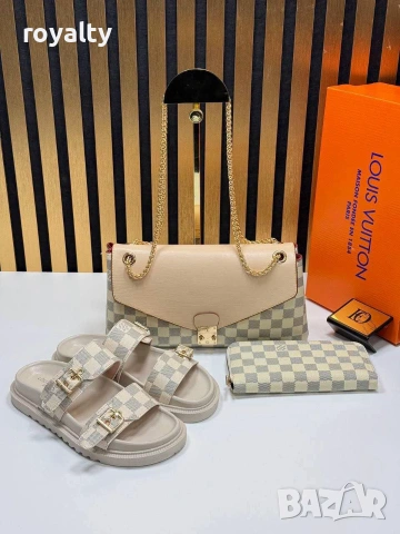 Louis Vuitton Нов Дамски Комплект Луи Витон Чехли Чанта Различни Цветове , снимка 3 - Чехли - 55030846