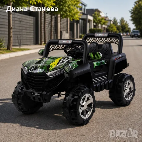 Детско електрическо бъги 4×4 с дистанционно, LED, USB и MP3 – 4 мотора, зелено, снимка 5 - Коли, камиони, мотори, писти - 55533541