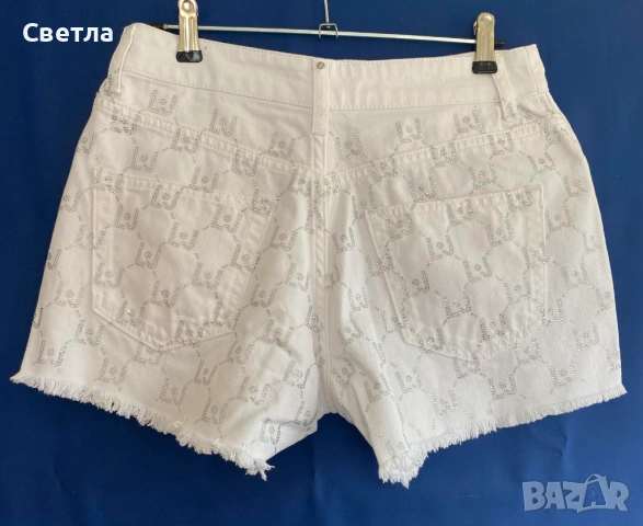 Нови,с етикет,Бели къси панталони LIU JO с апликирано лого-кристали.100% памук,р-р 28,с 50%намаление, снимка 2 - Къси панталони и бермуди - 54158671