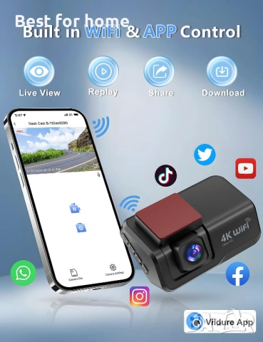 Otovoda Видеорегистратор за автомобили с предна и задна камера, 4K+1080P WiFi двойна видеокамера , снимка 4 - Други - 54414160