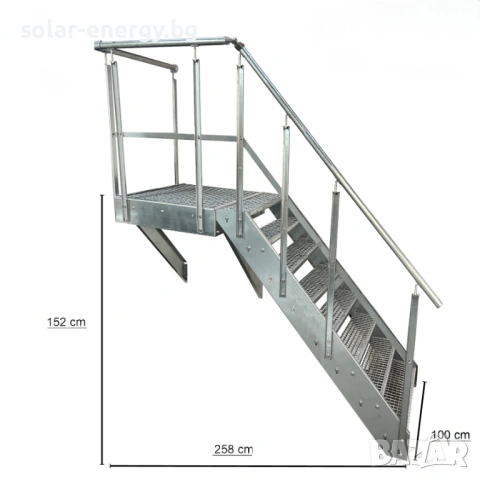 Метално стълбище с площадка 8 стъпала | За монтаж към стена | Поцинковано, снимка 5 - Други - 54236222