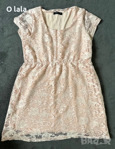 Дантелена рокля в цвят пепел от рози, снимка 4 - Рокли - 54192763