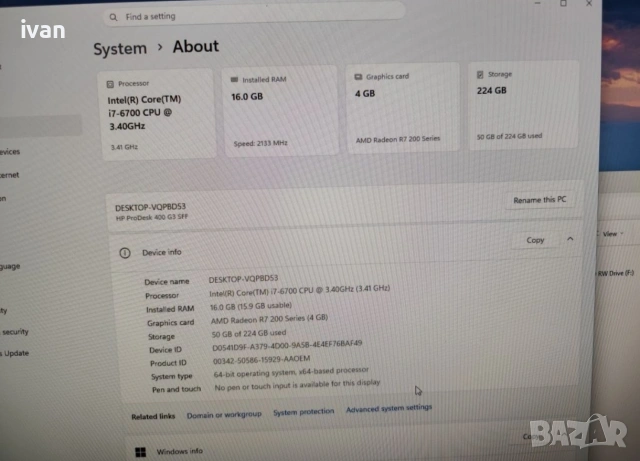 Настолни компютри HP ProDesk 400 G3 i7, 16gb , SSD, Windows 11 Pro, снимка 3 - Работни компютри - 55075346