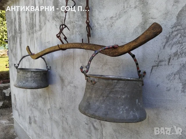 Комплект Стари Ковани Медни Менци + Автентична Кобилица. / 2х10 Литра. / НОМЕР 1670., снимка 2 - Антикварни и старинни предмети - 55325773