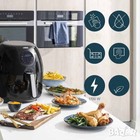 Чисто нов! Уред за здравословно готвене Princess, 5.2л., 1700W, Черен, снимка 8 - Фритюрници - 54940590