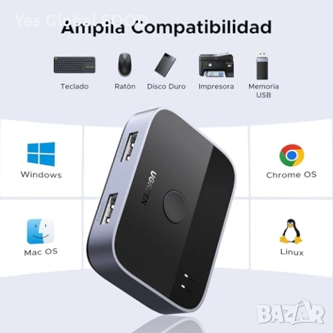 UGREEN USB 3.0 KVM Switch 2x2 5Gbps с 2 USB кабела, снимка 6 - Други - 55102569