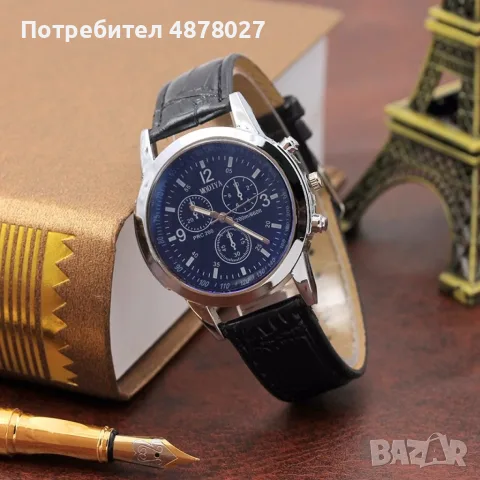 Елегантен мъжки кварцов часовник с к. каишка "черен и бял цифреблат", снимка 4 - Друга електроника - 55467707